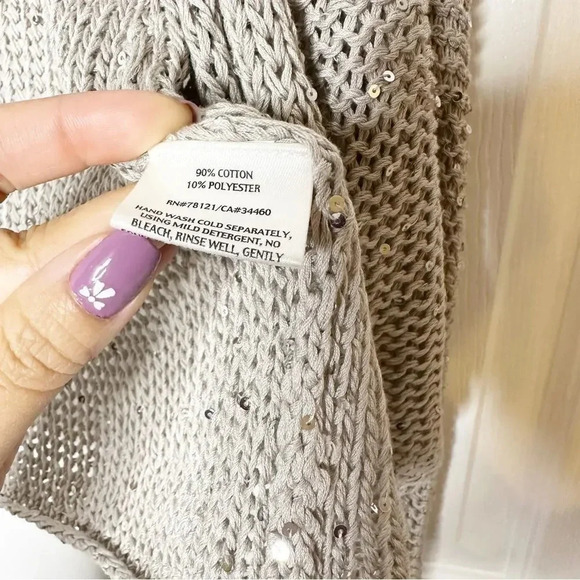 EILEEN FISHER Taupe Sequin Knit Open Front Cardigan Size Small - Picture 3 of 6